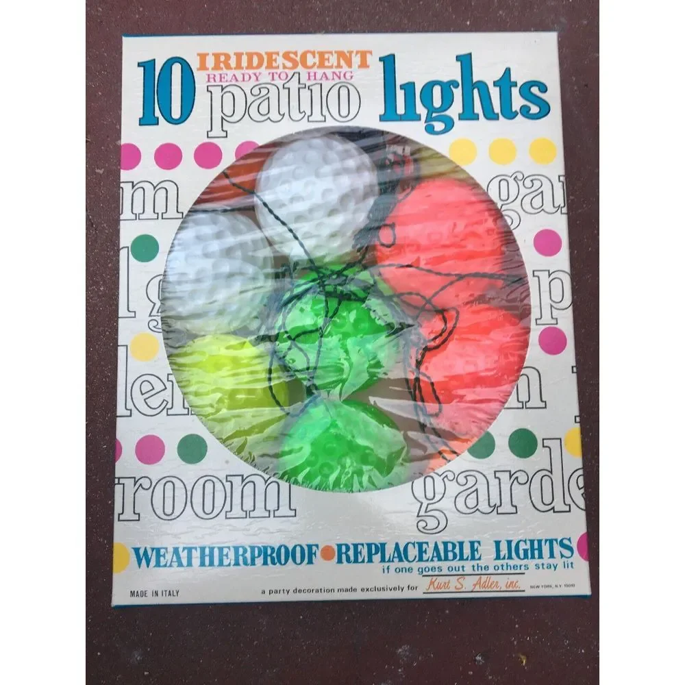 VTG Kurt S. Adler Golf Ball Party Patio Lights 10 Lights Bright Waterproof 80s
